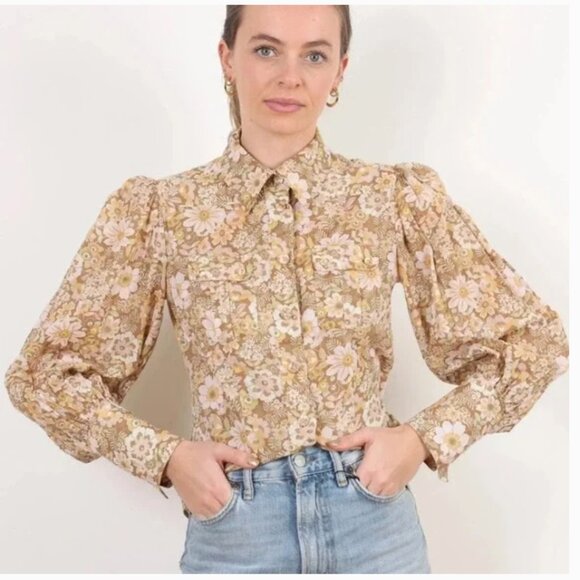 ZIMMERMANN Floral Puff Sleeve Button Down Shirt 0 - Picture 1 of 7